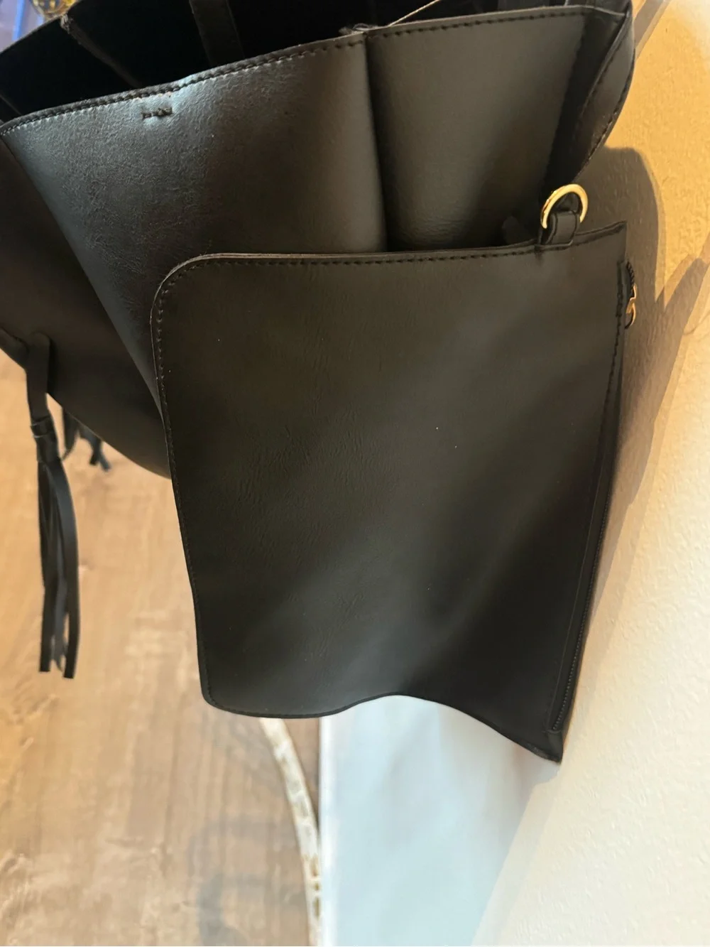 B - Low The Belt Black Tassel Tote Bag